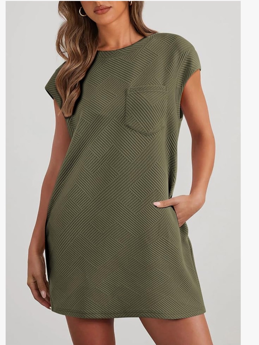 Casual Olive Green Textured Mini Dress